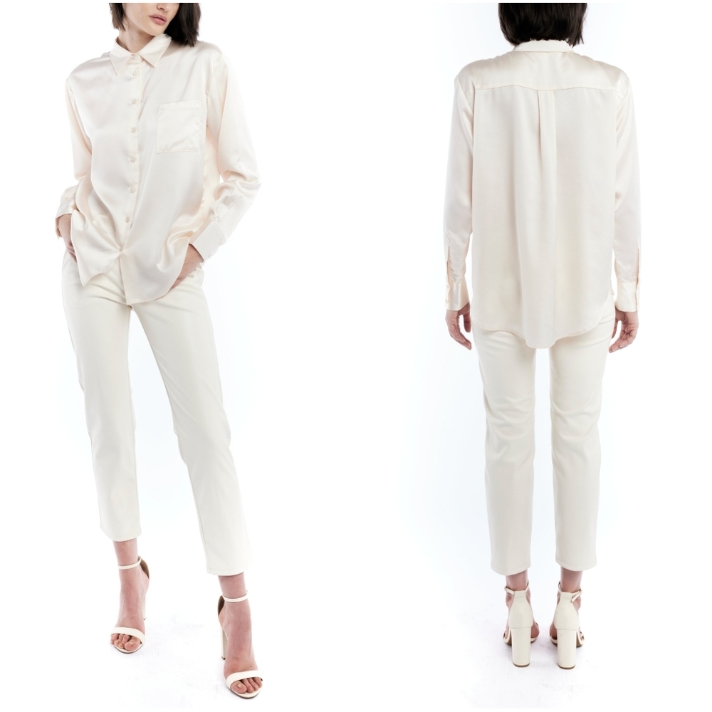 LBLC the Label Smith Ivory Button Up Blouse Medium NWT New